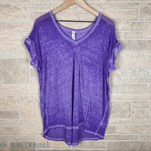 Free People Purple Burnout Oversized V Neck Tee